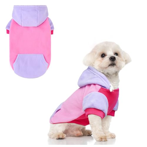 Fleece Dog Hoodie Sweatershirt with Pocket and Leash Hole (X-Small / Pink)