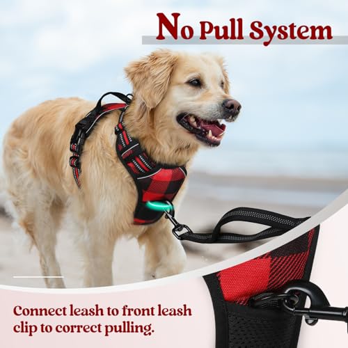 Dog Harness No Pull Medium Sized with 2 Leash Clips (Medium / Red Plaid)