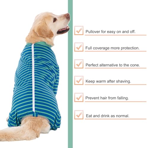 Dog Onesie Surgery Recovery Suit for Large Medium Bodysuit Dogs Pajamas PJS Full Body for Shedding (3XL / Blue Green)