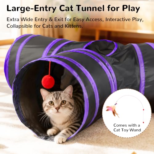 Cat Tunnel, 3-Way Collapsible Toy, Large Size Black & Purple (Black & Purple / Large)