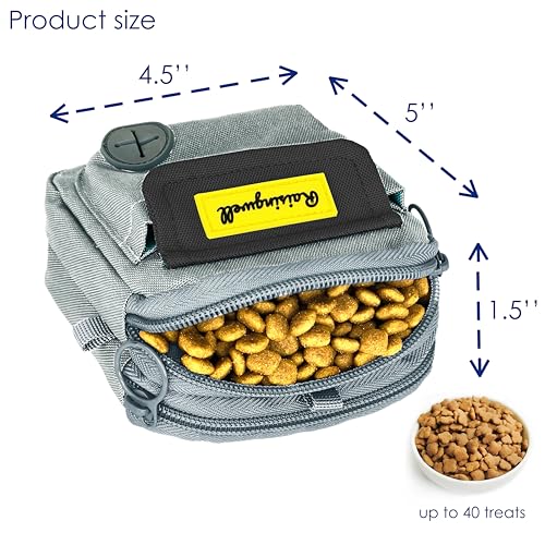 Dog Treat Pouch for Pet Walking and Training with Clicker Poop Bags and Three Bags Design Small Fanny Zipper Pack Holder for Puppy Snack Dispenser Kit for Leash and Outdoor Use (Two Bag / d3.Gray1)