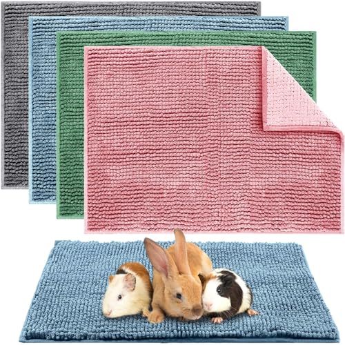 4 Pcs Guinea Pig Cage Liner (Mixed Color / 16 x 24 Inch / Low Pile Chenille)