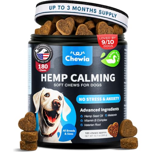 Hemp Calming Chews for Dogs Anxiety Relief & Calming Treats with Melatonin (180 count / Duck Flavor Calming Chews)