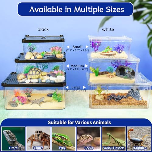 9.3" Clear Magnetic Door Reptile Terrarium for Gecko & Frog Black (9.3x6.2x4.6 Inch / Black)