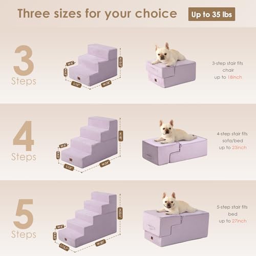 Dog Stairs for Small Dogs 13.5" H (Lilac / Standard 15" x 18" x 13.5")
