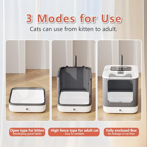 Covered Cat Litter Box with Lid for Kitten to Medium (White And Grey / Medium)