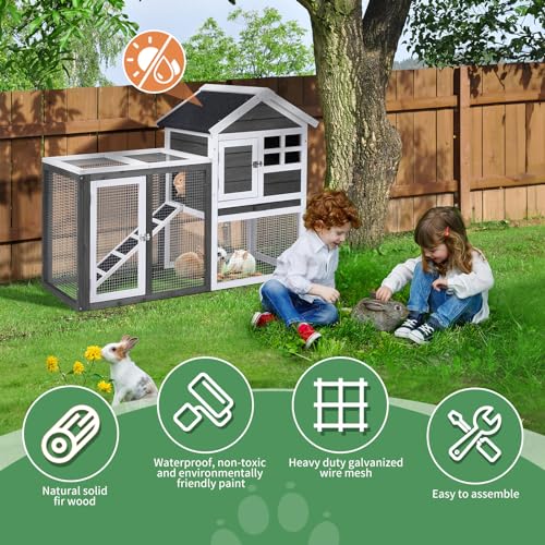 Rabbit Hutch Small Wood Chicken Coop (Grey)