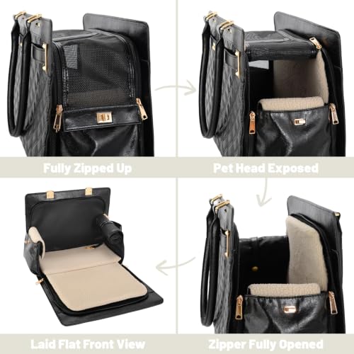 2-in-1 Stylish Dog Purse Carrier Soft-Sided Carriers Travel Tote Bag for Small Dogs Cats, Fashion Foldable Pet Bag for Puppies Small Animals with Pockets (Black Checkered, 15" L x 7.5" W x 12.2" H) (Black checkered / 15" L x 7.5" W x 12.2" H)