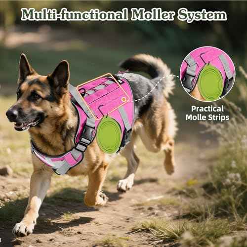 Heavy Duty Tactical Dog Harness for Large Dogs (Pink / L (Chest: 23.6-41.7", Neck: 15-27.5"))