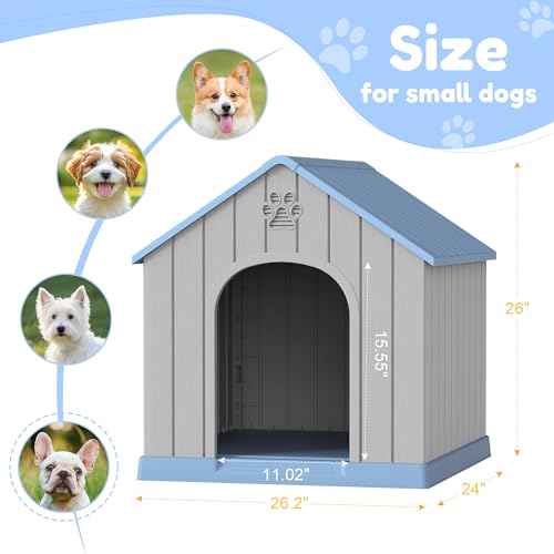 Dog House Outdoor Indoor for Small Medium Dogs (Blue / 26.18" L × 24.02" W × 25.98" H)