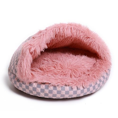 Cat Bed Hooded Plush Nest with Self (Small / Pink)