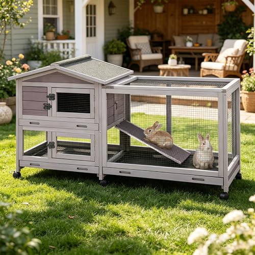 Large Rabbit Hutch with Wheels