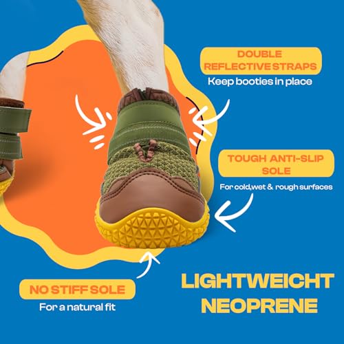 Dog Boots for Large Dogs (Army Green / Width 1.57 Inch)