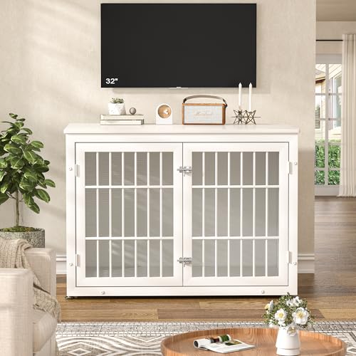 42" Heavy Duty Dog Crate Furniture for Large and Medium Dogs (42.1"L x 30.0"W x 30.2"H / White)