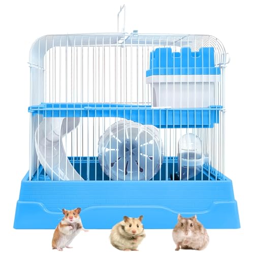 2 Tier Dwarf Hamster Cage (M: 11.7x8.7x9.8in / Blue)