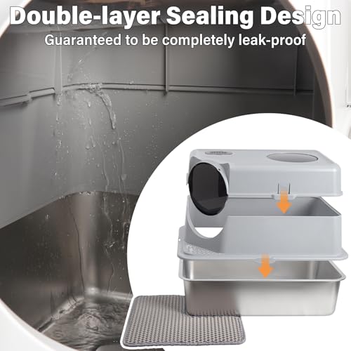 Stainless Steel Cat Litter Box Enclosed (XL-lid-15.7"H)