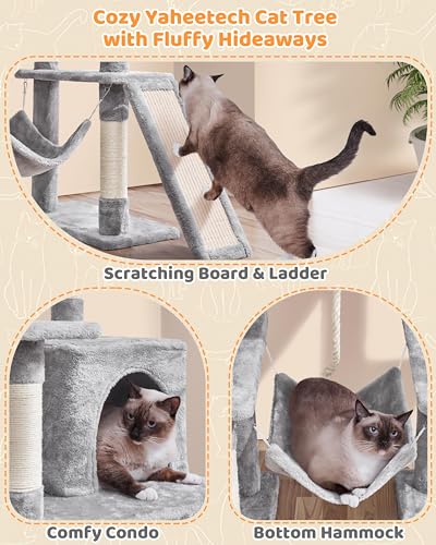 63in Sturdy Large Cat Tree for Indoor Heavy Cats (Light Gray / 63in)
