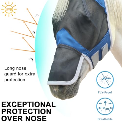 Horse Fly Mask with Ears & Long Nose (Royal Blue / Full)