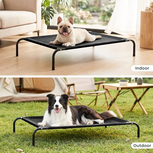Elevated Cooling Dog Bed for Large Dogs (Black / 48" X 35.5" X 8")