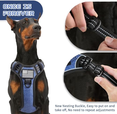 Tactical Dog Harness for Small Dogs No Pull (Denim Blue / XS(Neck:10-12", Chest:12-21"))