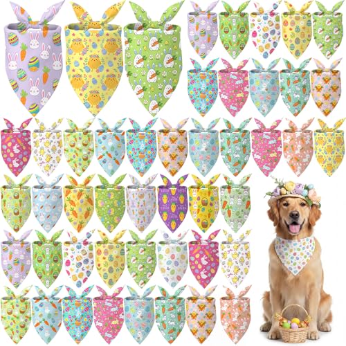 50 Pcs Easter Dog Bandanas Bulk Bunny Egg Carrot Bandanas for Dogs Triangle Kerchief Bibs Scarf Set for Pet Easter Costume Photo Props Accessories Pet Shops (Easter / 31.5 x 21.7 x 21.7")