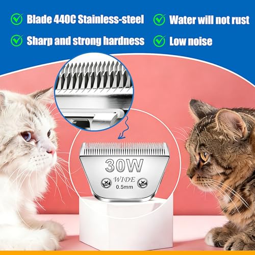 3Pack 30W Wide Blade Pet Grooming Clipper Blades (Silver/30W-3Pack)