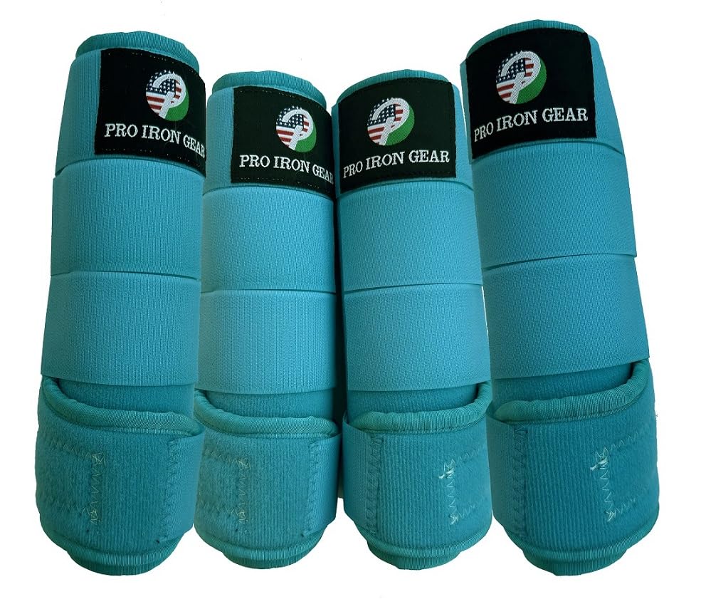 Horse Medicine Brushing Boots Leg Wraps Protection Gear Set of 2 and Set of 4 in 14 Colors (MEDIUM/COB / SKY BLUE/TURQUOIS (SET OF 4))