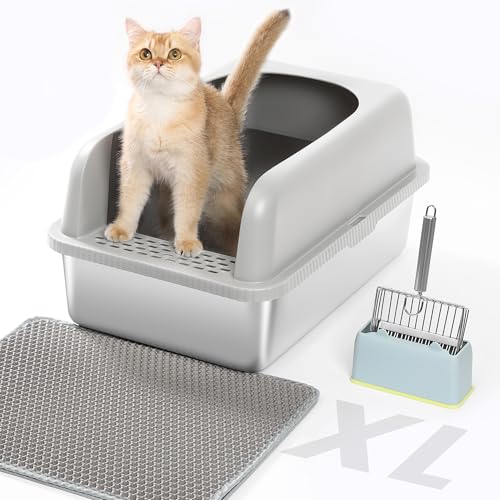 Stainless Steel XL Cat Litter Box for Big Cats (11.8inch-Light Grey / X-Large)