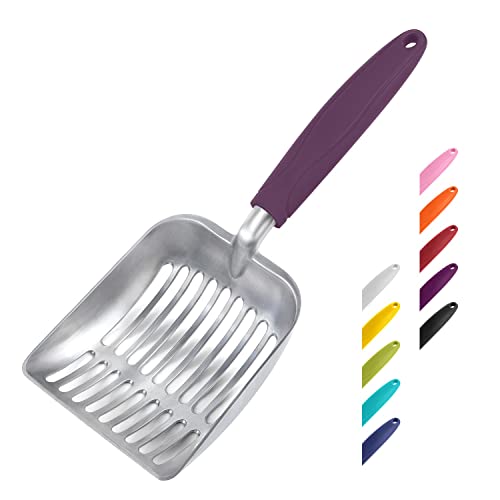 Cat Litter Scoop (Small / FLAT Aluminum \ #07 Violet Handle)