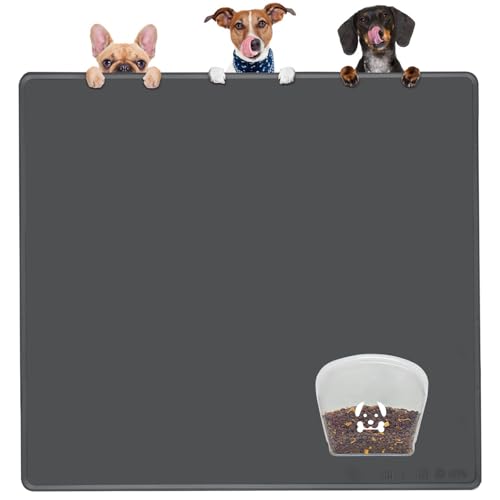 Extra Extra Large Silicone Dog Food Mat 39.4×43.3in and 128oz Silicone Bag Set (39.4"L x 39.4"W / Dark Grey Mat & Clear Bag)