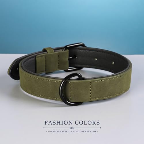 Soft PU Leather Dog Collar (L: Neck 14-18", Width 1" / Dark Green)