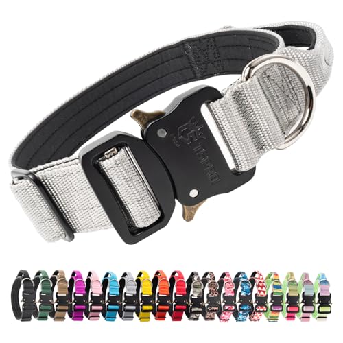 Tactical Dog Collar (Basic Silver - Handle Style / M: Neck 14.5" to 18")