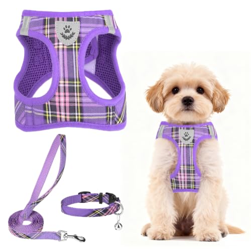 Dog Harness Collar and Leash Set No Pull for Small Medium Sized (Purple / S (CHEST 14.5"-16"))