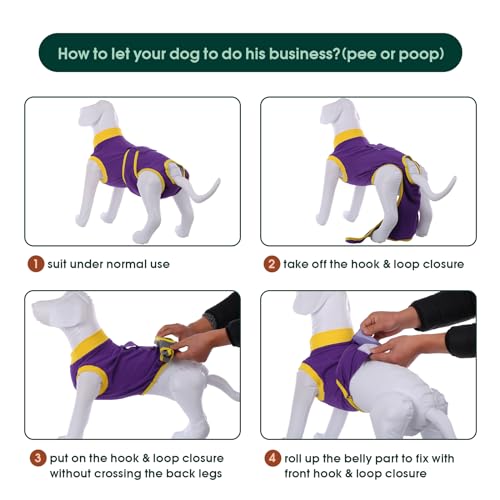 Recovery Suit for Dogs Cats (Large (Back:16.1-20.1'', Weight:23-48 Lb) / Violet Gold)