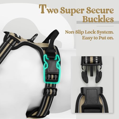 Dog Harness No Pull Medium Sized with 2 Leash Clips (Medium / Beige)