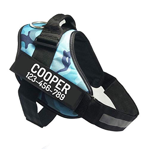 Custom No Pull Dog Harness with Name and Phone Number (L (40-60 LBS) / Camouflage Blue)