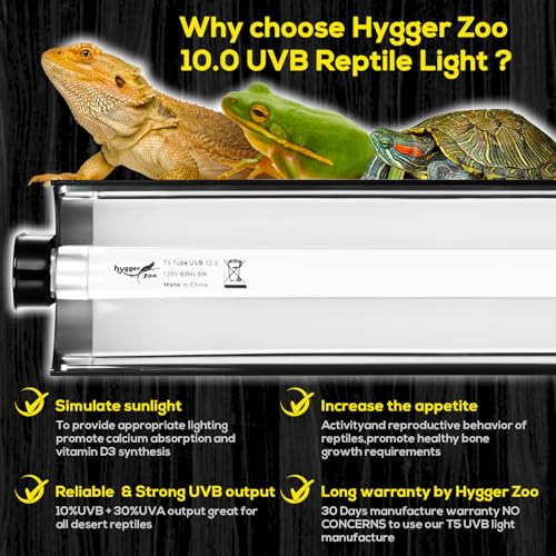 T5 Reptile Light Fixture Combo Kit 24W Light Fixture Reptile Terrarium Hood 10.0 UVB Light Bulb Fluorescent Tube Ideal for Tropical and Deserts Such as Bearded Dragon Lizards and Tortoises (24W-Black / 24W 22.4IN Black)