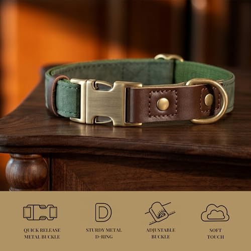 PU Leather Dog Collar for Large Dogs (Green / XL: Neck 20-27", Width 1¼")