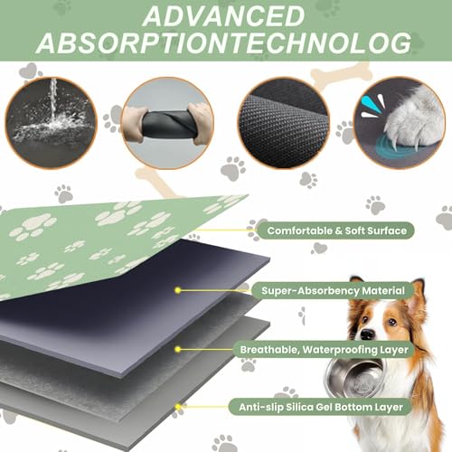 Pet Feeding Mat Dog Cat Food Mat Absorbent No Stains Quick Dry Rubber Bottom Anti (Green-JY / 16"×24")
