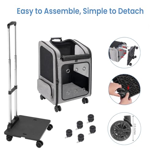 Extra Large Cat Backpack Carrier with Wheels for Cats Under 30 Lbs (15.7"L x 13.7"W x 21.7"H)
