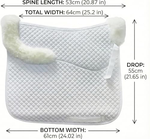 Dressage Saddle Pad Sheepskin Trim Lambskin Wool Fleece White (White/Ivory)