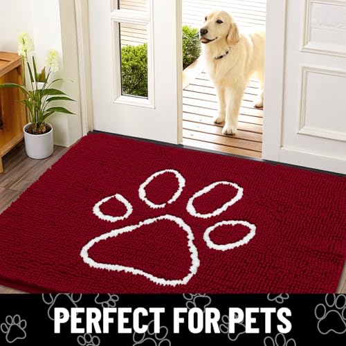 Dog Door Mat for Muddy Paws (30"X20" / Red and White)
