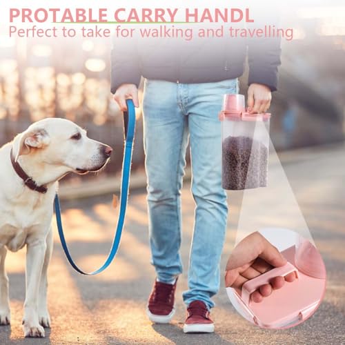2 Pack 2.5lb Pet Food Storage Container with Measuring Cup (pink & pink)