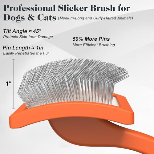 2PCS Slicker Brush for Dogs & Pet Comb (Orange / Large)