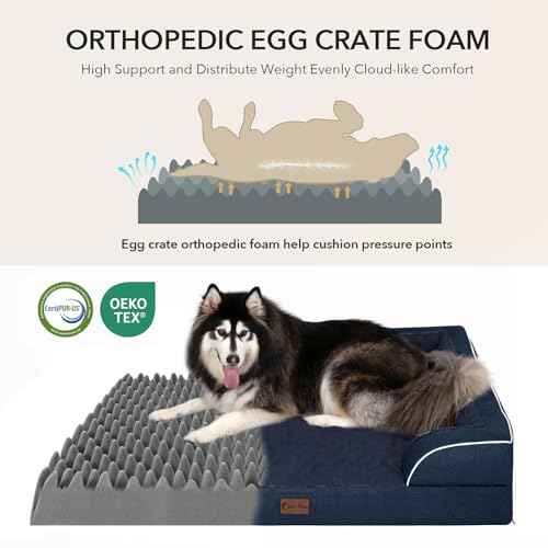 Orthopedic Dog Bed for Extra Large Dogs (Navy Blue / 48.0"L x 30.0"W x 8.5"Th)