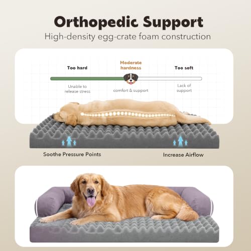 XXL Orthopedic Waterproof Dog Bed with Bolster for Extra Large Dogs (45.0"L x 35.0"W x 8.0"Th / Purple)
