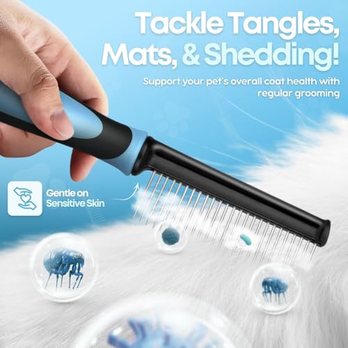 Metal Dog Comb for Grooming and Dematting (Blue)