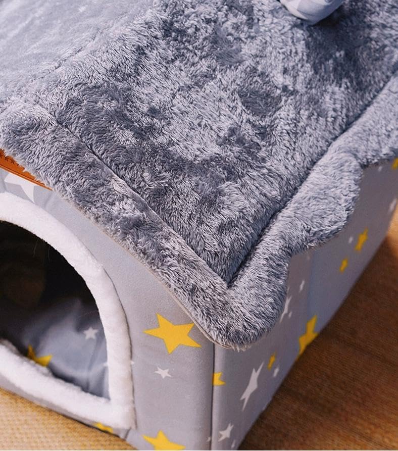 Dog House Indoor Puppy Cave Cat Nest Kennel Pet Bed Portabl Foldable (grey / M: Size fits 7.5kg/17lbs (Pets))