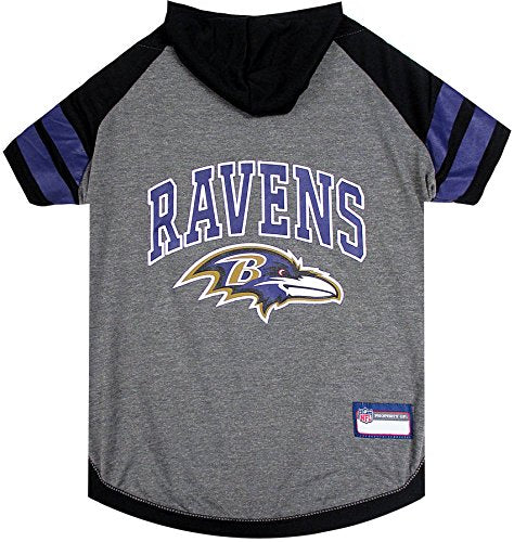 Hoodie T Shirt for Dogs & Cats. Pets First Football Licensed Dog Hoody Tee Shirt (X-Small / Baltimore Ravens)