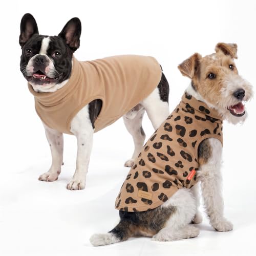 2Pack Dog Sweater for Small Dogs Fleece Sweatshirt (Medium (7-11lbs) / Khaki Leopard)